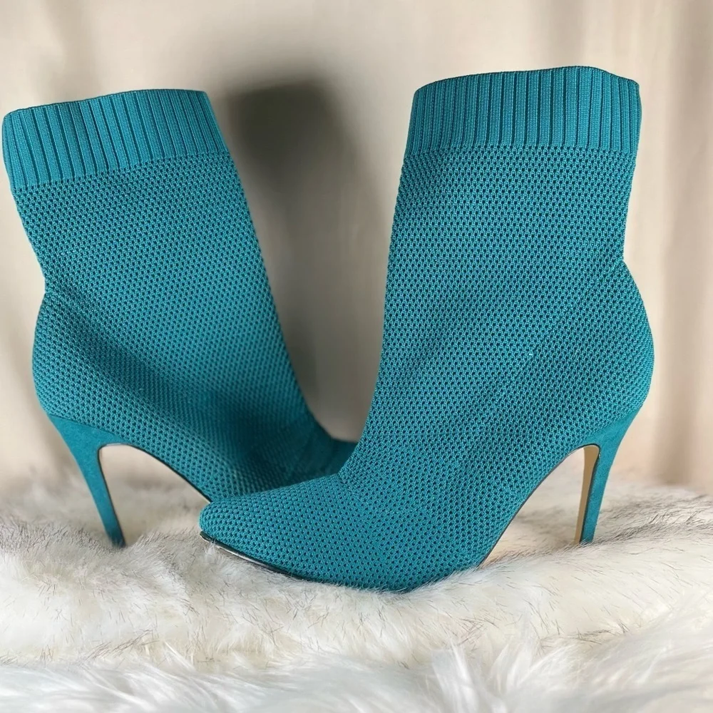 Teal Knit Stiletto Boots